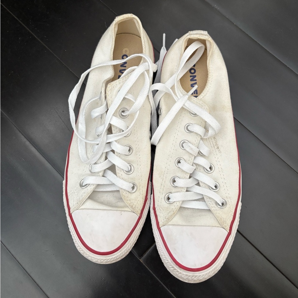 Converse Low Top White Canvas Sneakers with Red Trim